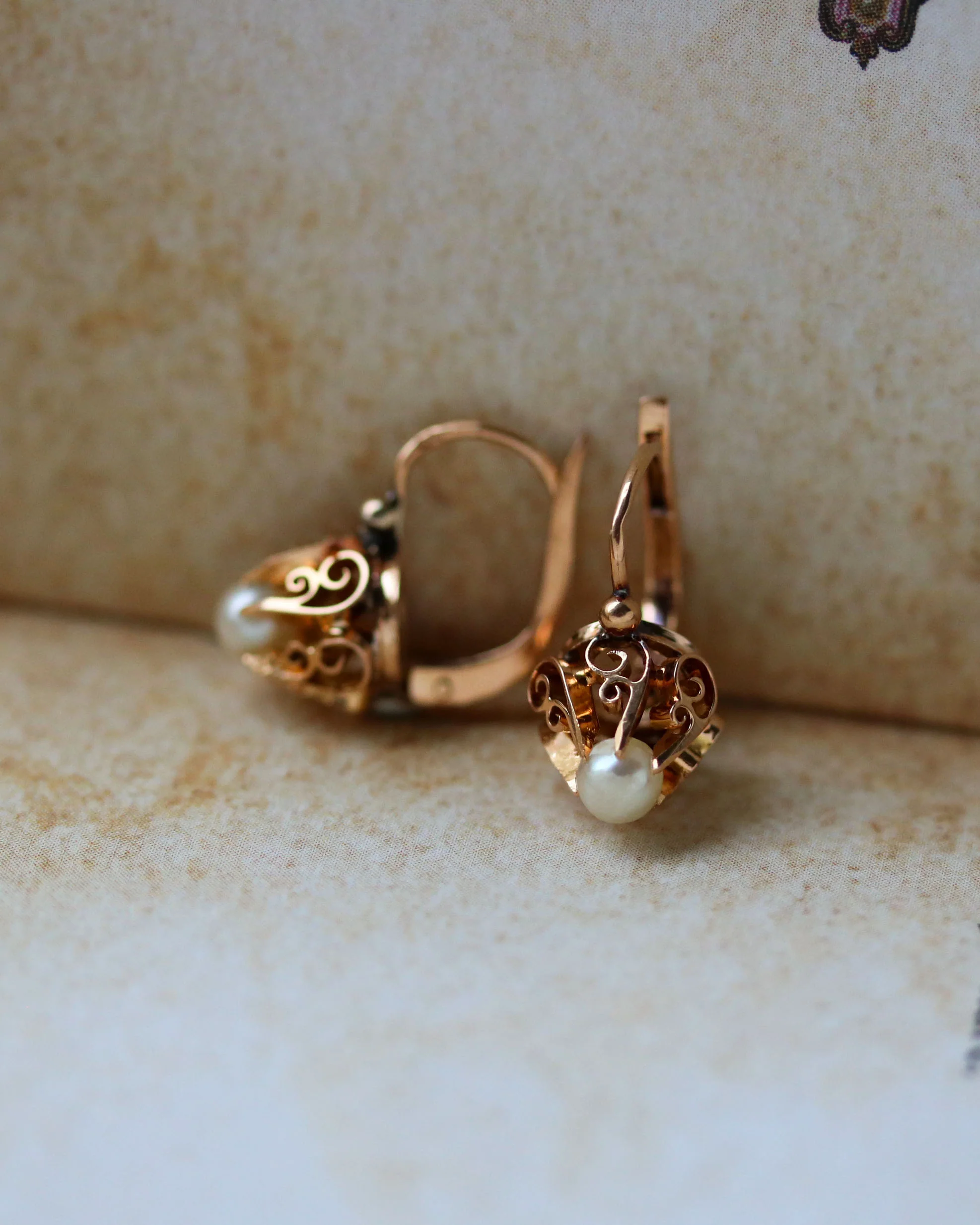 Paire de Dormeuse Perle et Or Rose - Image 4