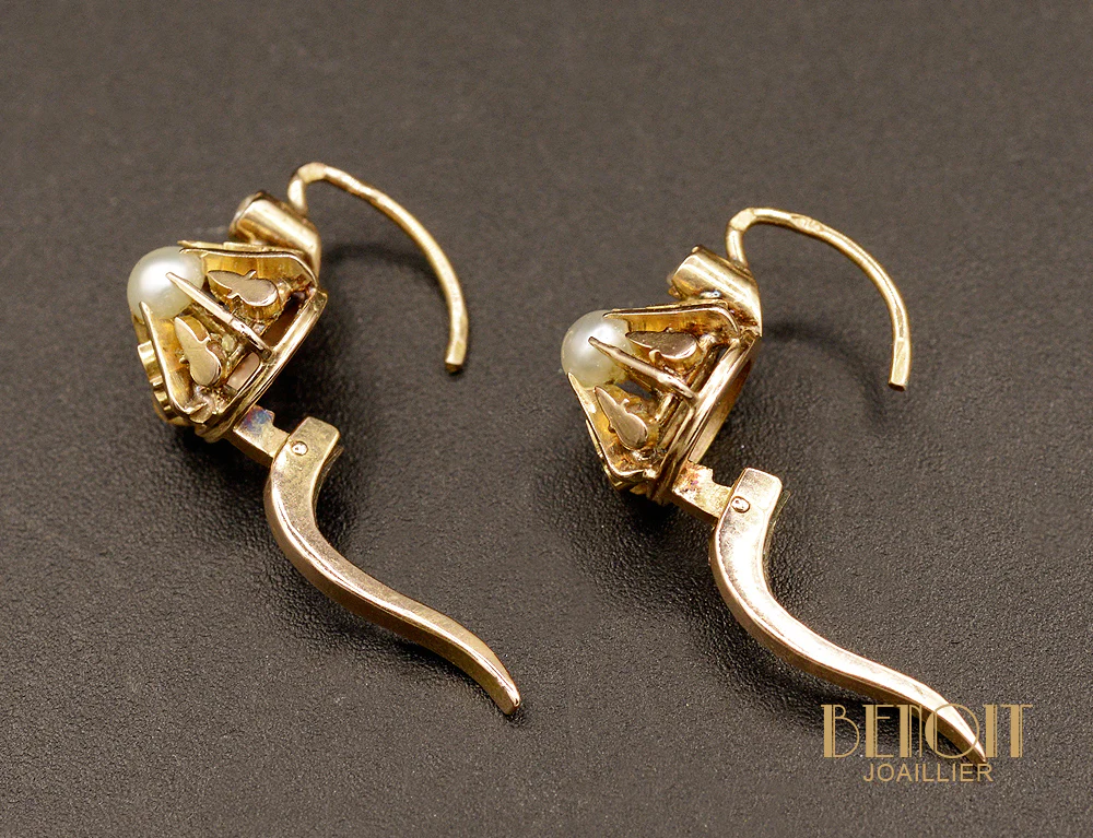 Paire de Dormeuses 1900 en Or Rose et Perles Fines - Image 3