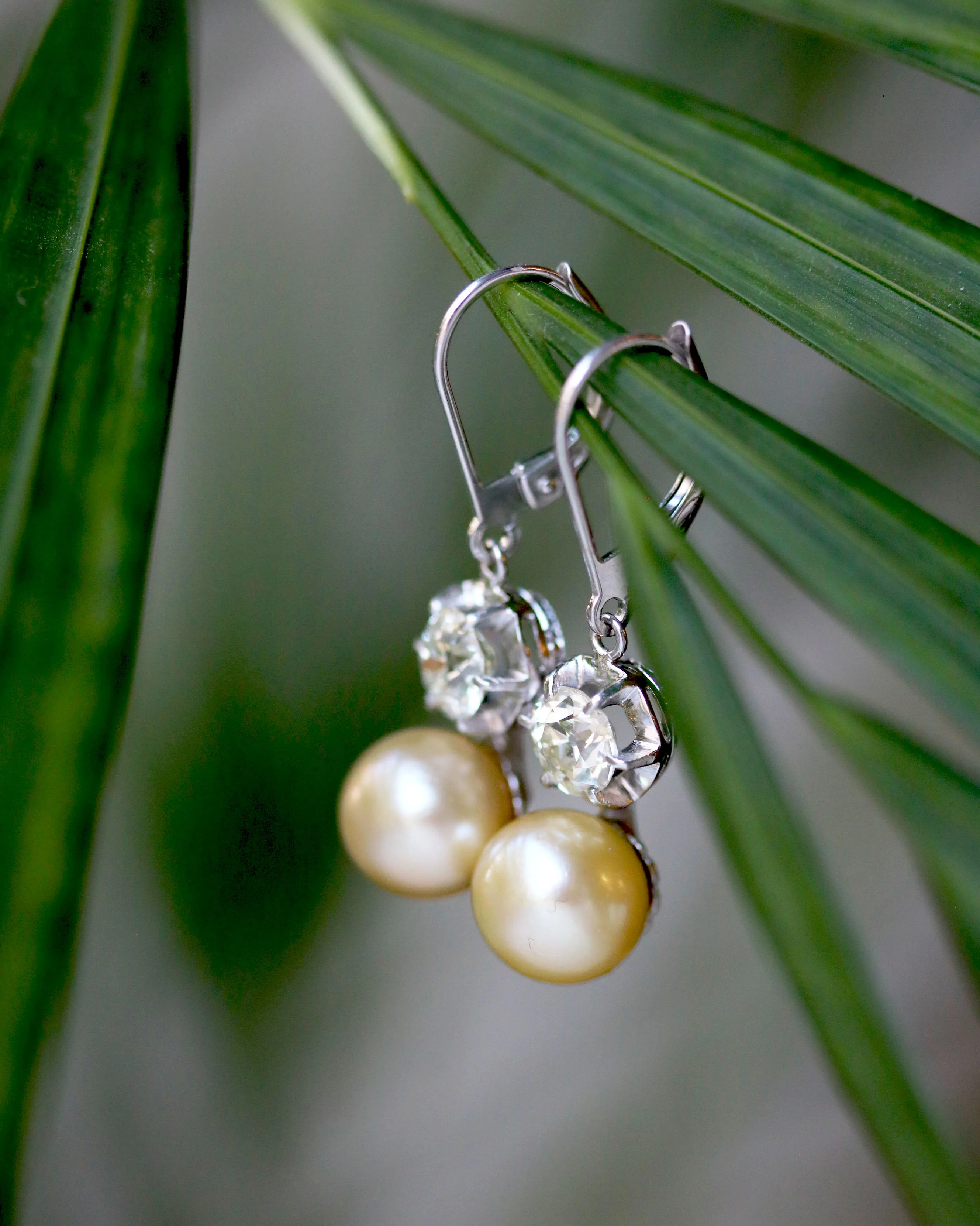 Paire de Dormeuses Diamant et Perle de Culture