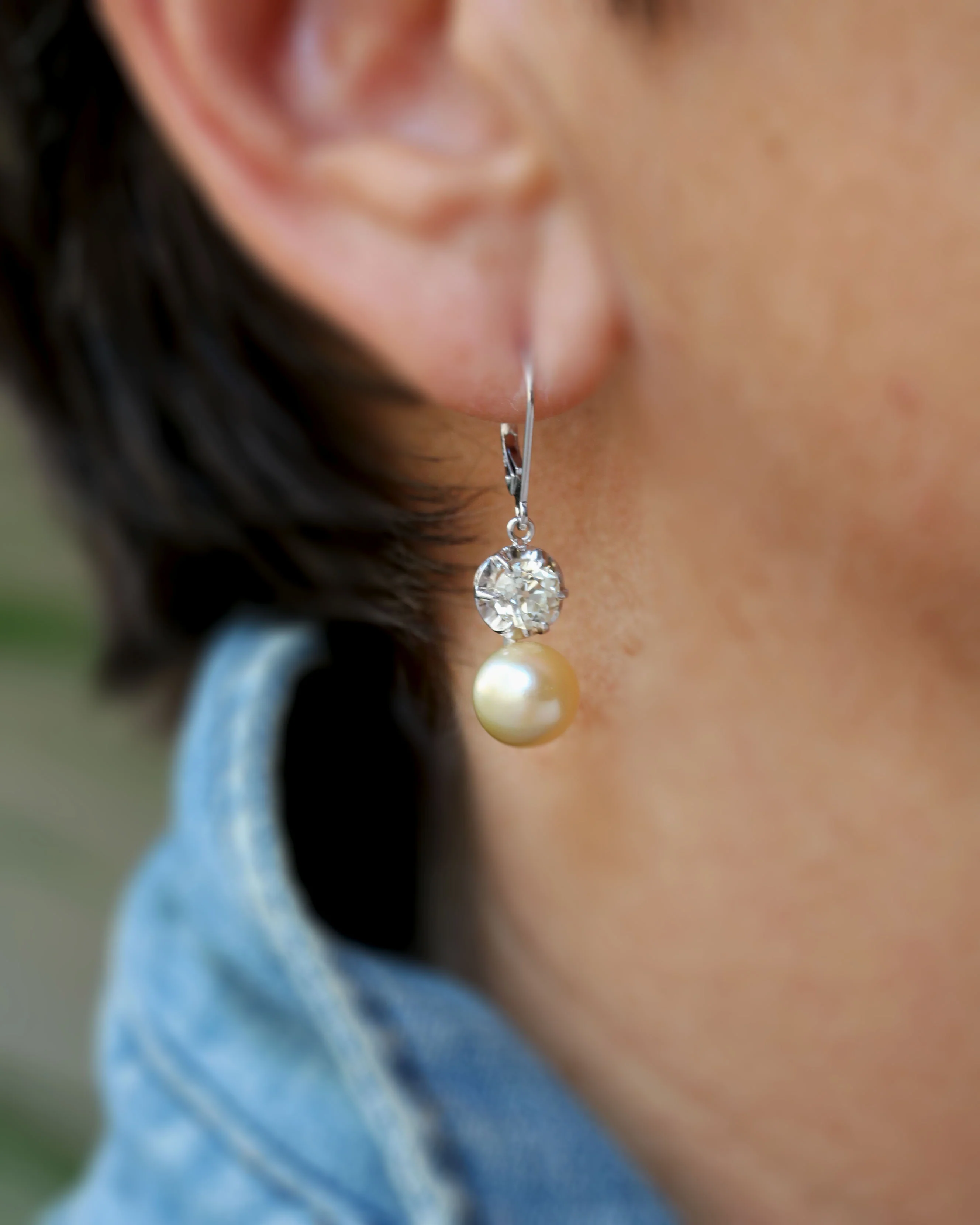 Paire de Dormeuses Diamant et Perle de Culture - Image 2