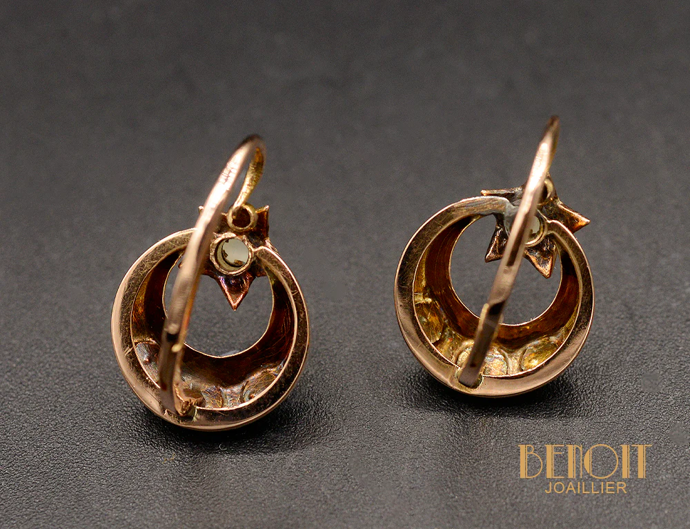Paire de Dormeuses Lune et Etoiles Or Rose Perles Fines - Image 4