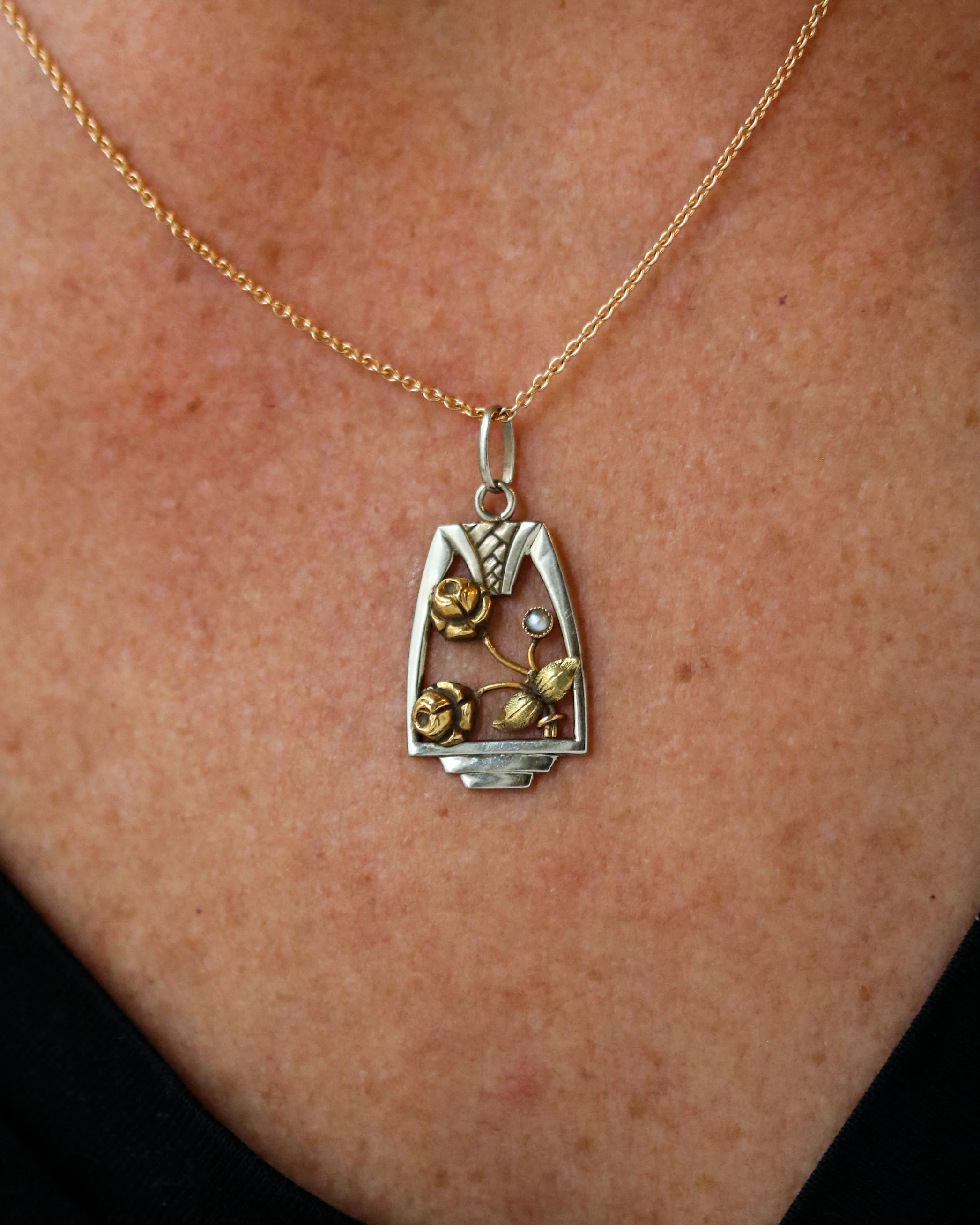 Pendentif Ancien Deux Ors et Perles - Image 4