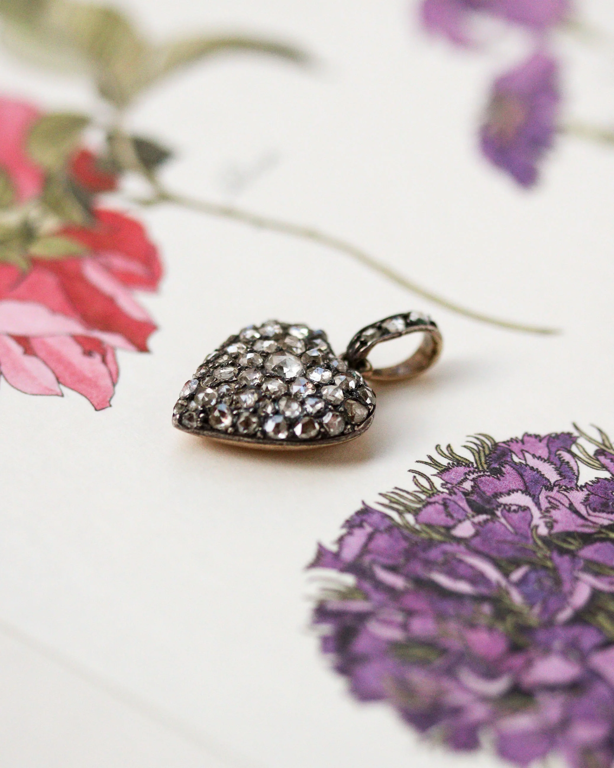 Pendentif Ancien Coeur Diamants Or Argent - Image 2