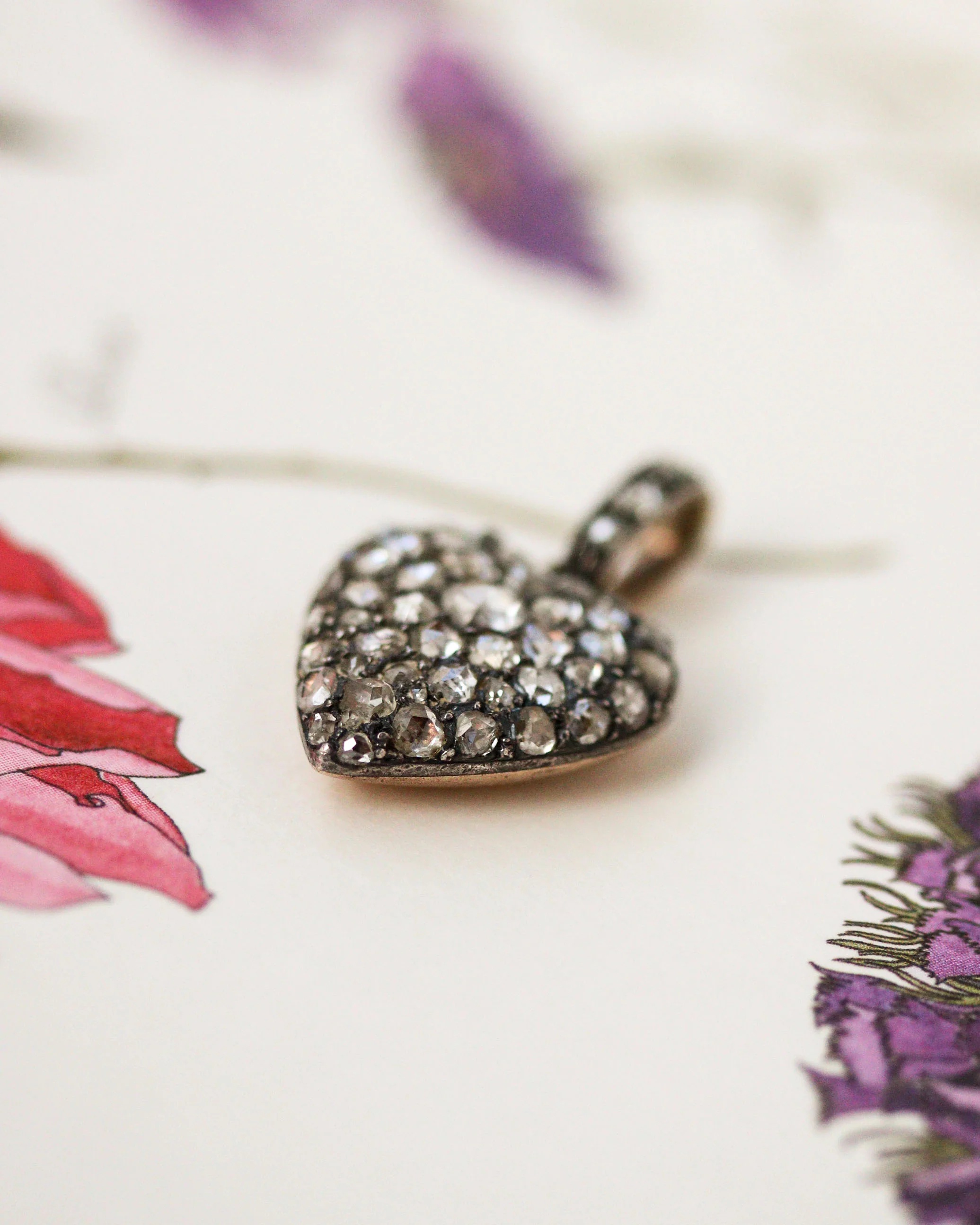 Pendentif Ancien Coeur Diamants Or Argent - Image 4