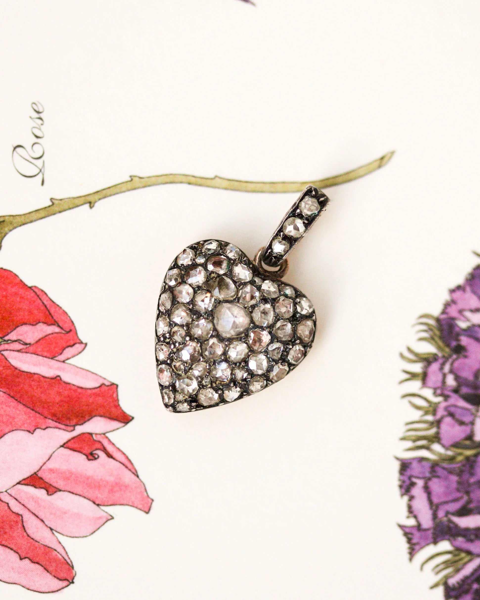 Pendentif Ancien Coeur Diamants Or Argent - Image 5