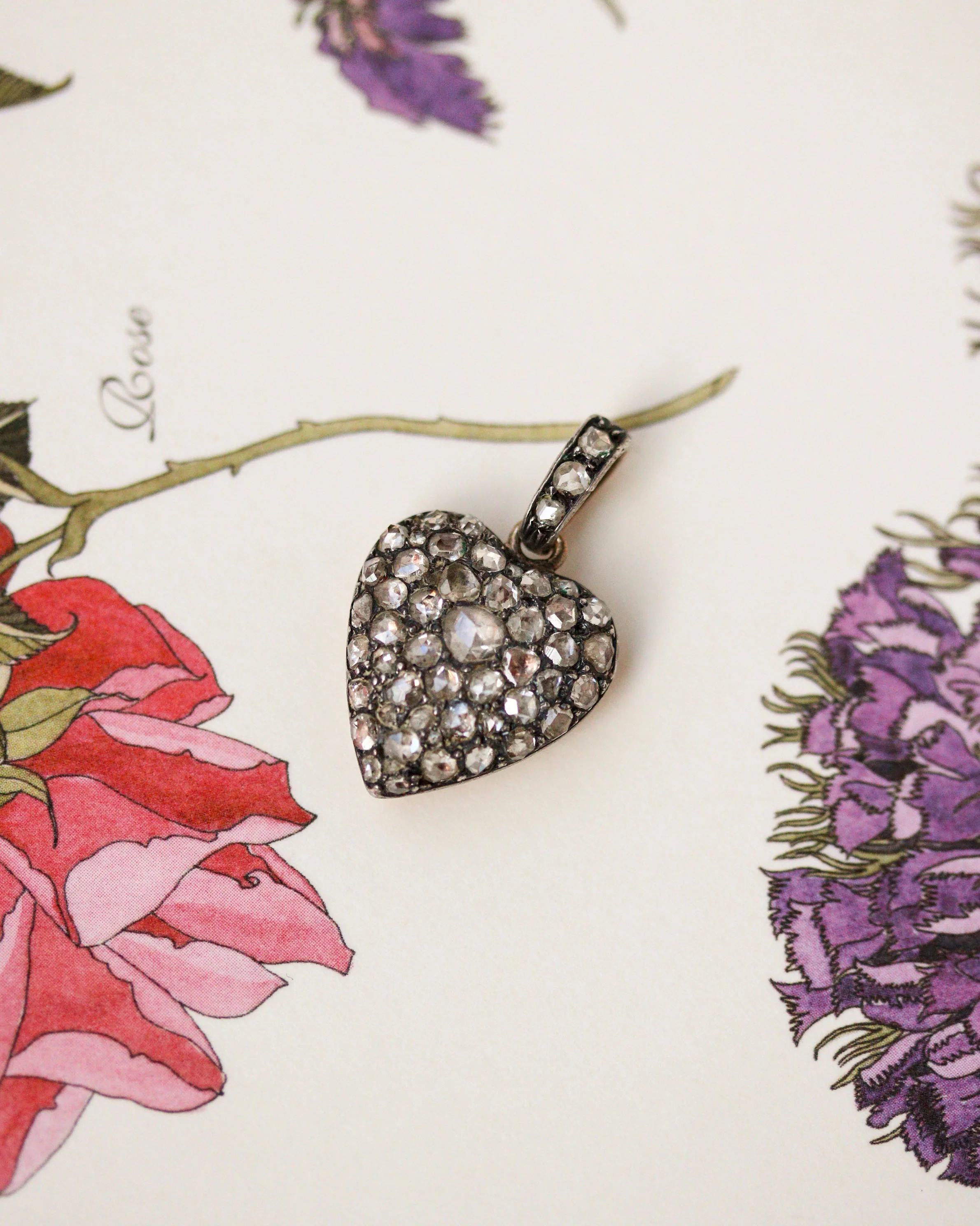 Pendentif Ancien Coeur Diamants Or Argent - Image 6
