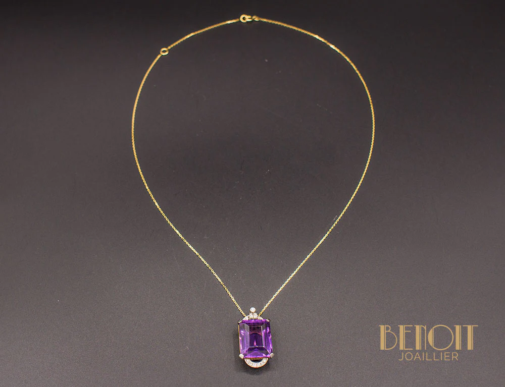 Pendentif Art Déco Améthyste et Diamants - Image 2