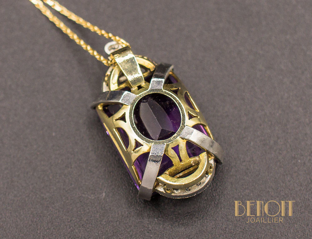 Pendentif Art Déco Améthyste et Diamants - Image 3