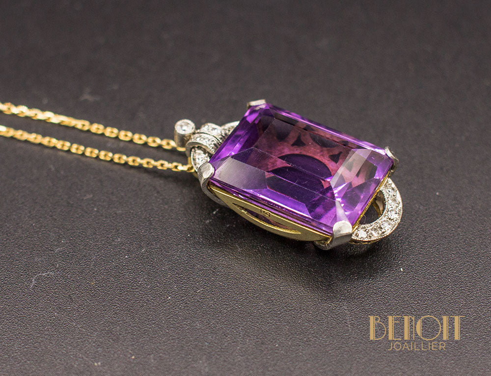 Pendentif Art Déco Améthyste et Diamants - Image 4