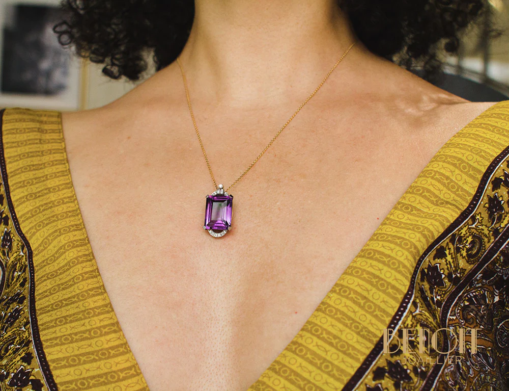 Pendentif Art Déco Améthyste et Diamants - Image 5