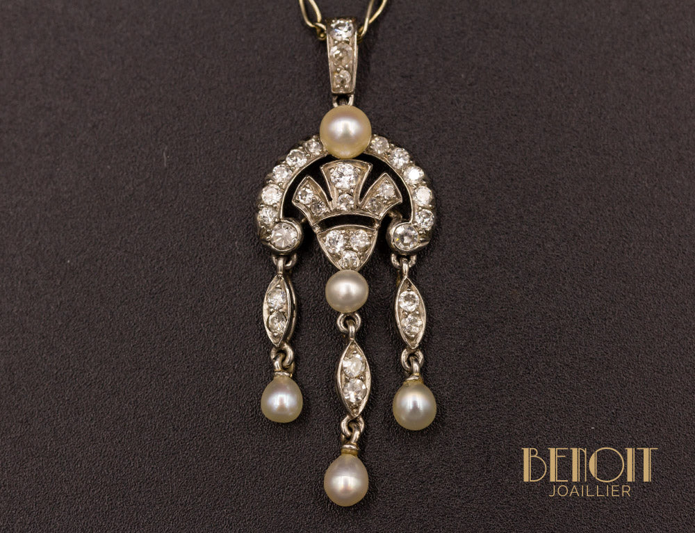 Pendentif Art Déco Diamants Perles