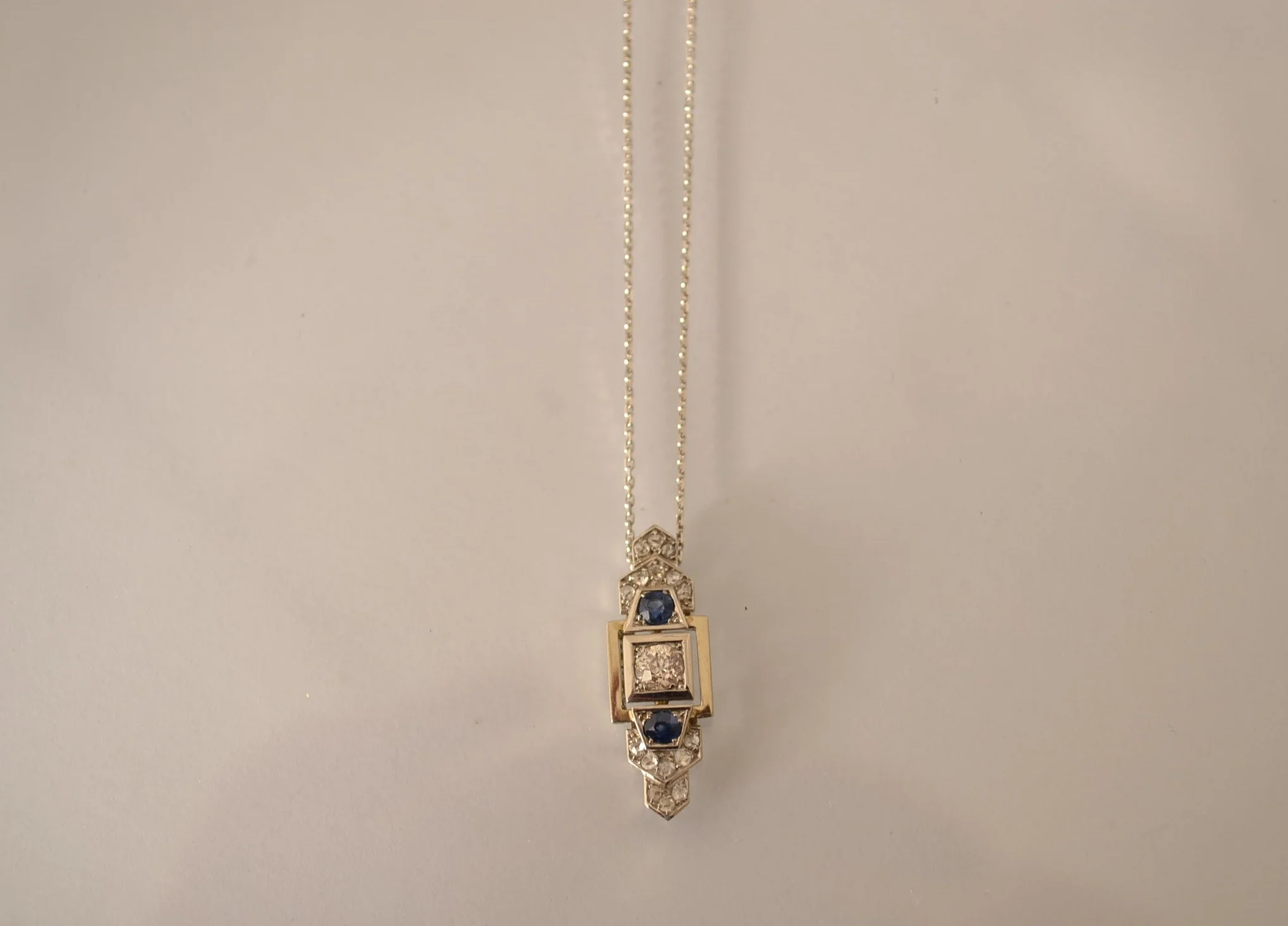 Pendentif Art Déco Diamants Saphir