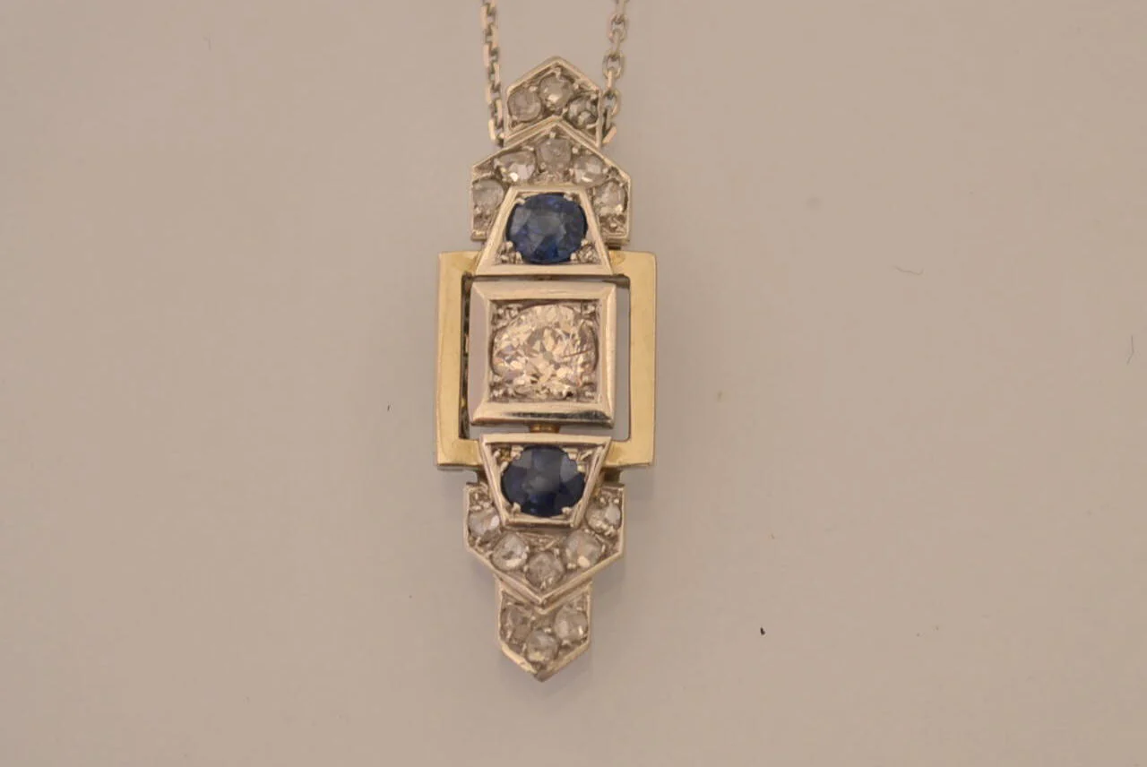 Pendentif Art Déco Diamants Saphir - Image 2