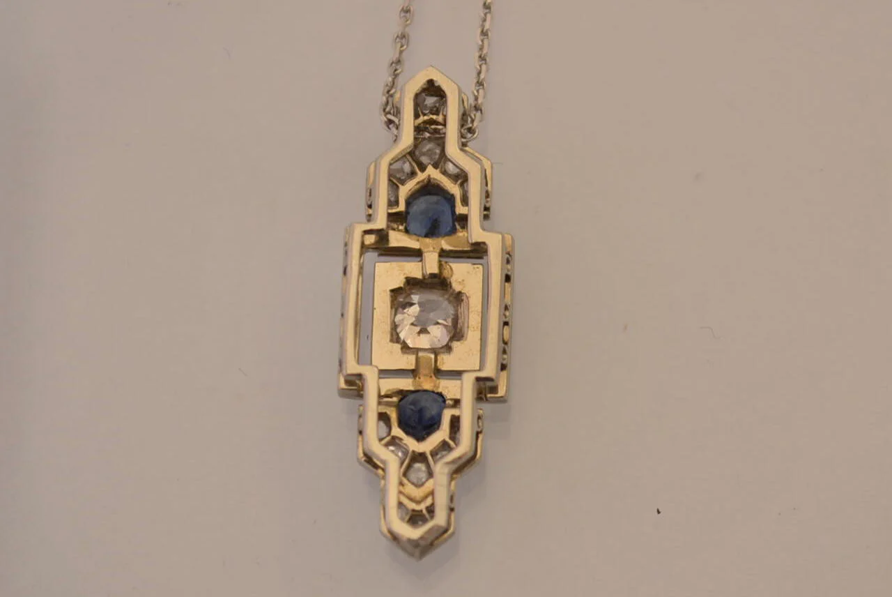 Pendentif Art Déco Diamants Saphir - Image 3