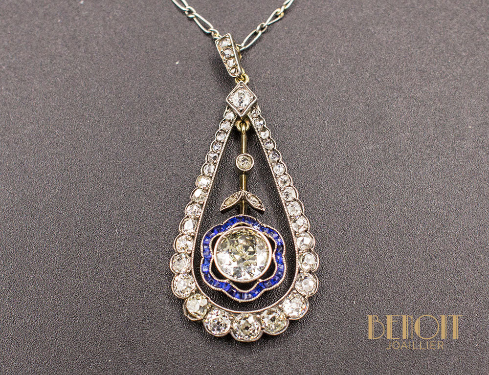 Pendentif Art Déco Diamants Saphirs