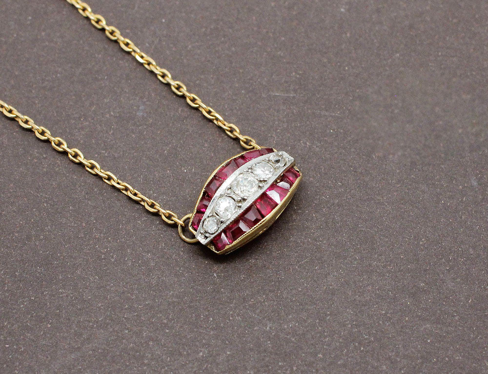 Pendentif Art Déco Rubis et Diamants