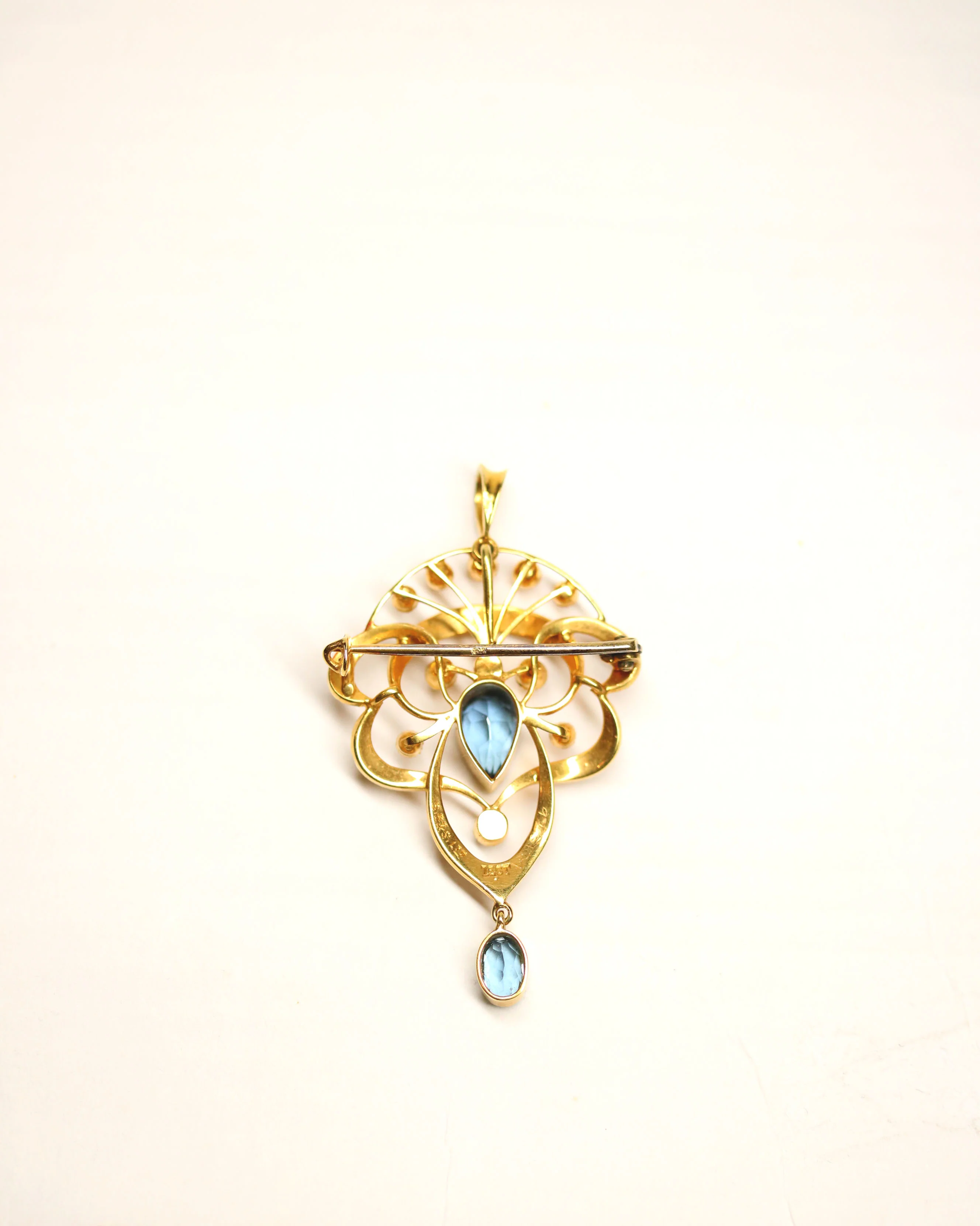 Pendentif Broche Or Jaune Perles Aigue Marine - Image 6