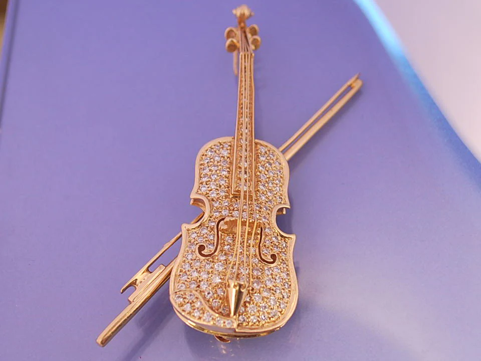 Pendentif / broche violon or et diamants - Image 2