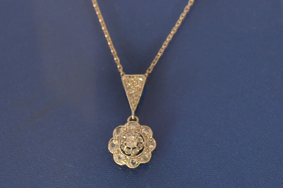 Pendentif Fleur Diamants Tailles Rose Art Déco - Image 2