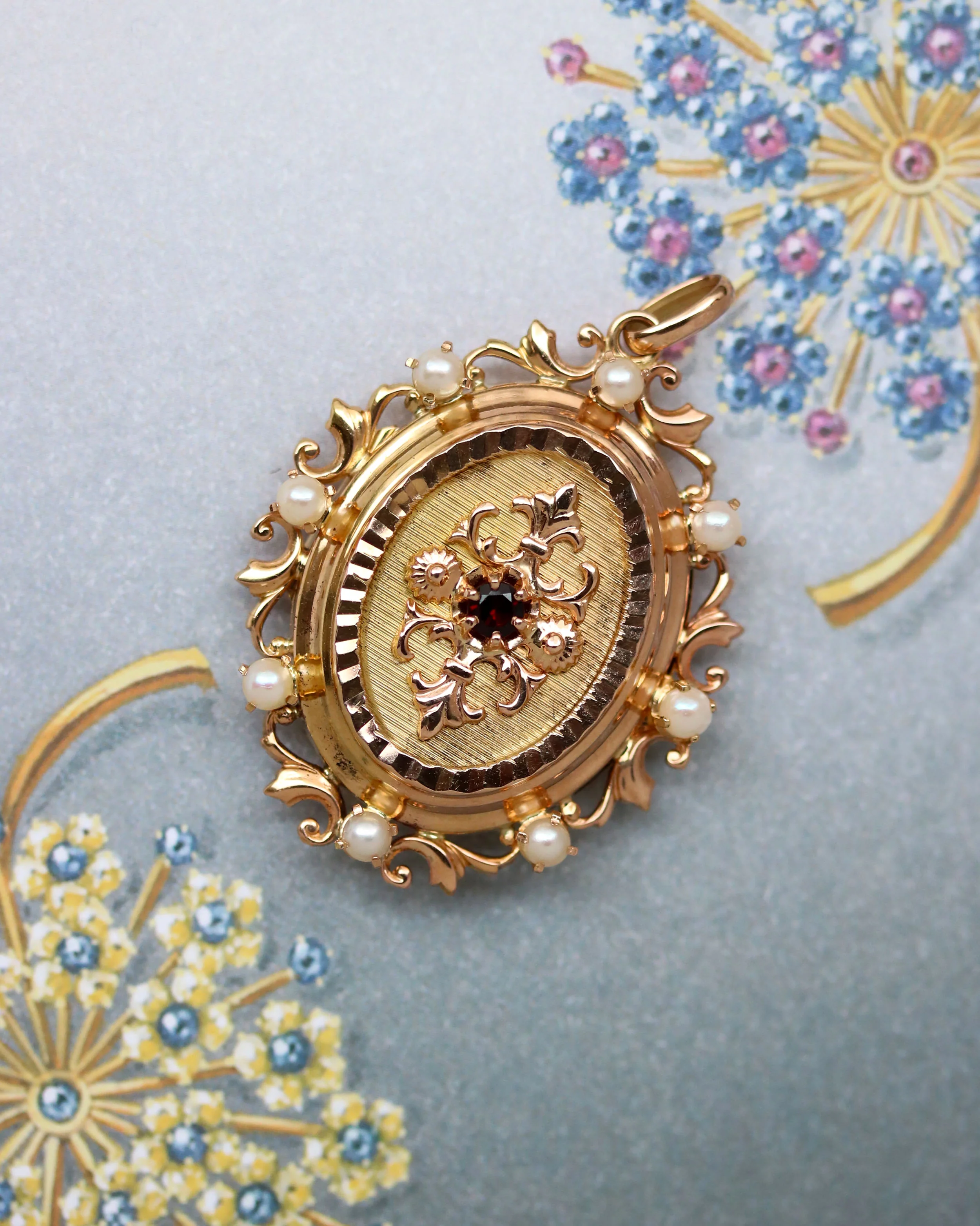 Pendentif Ouvrant Deux Ors Grenat et perles - Image 5