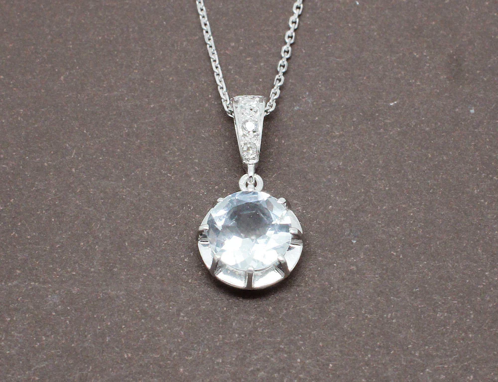 Pendentif Platine et Aigue Marine