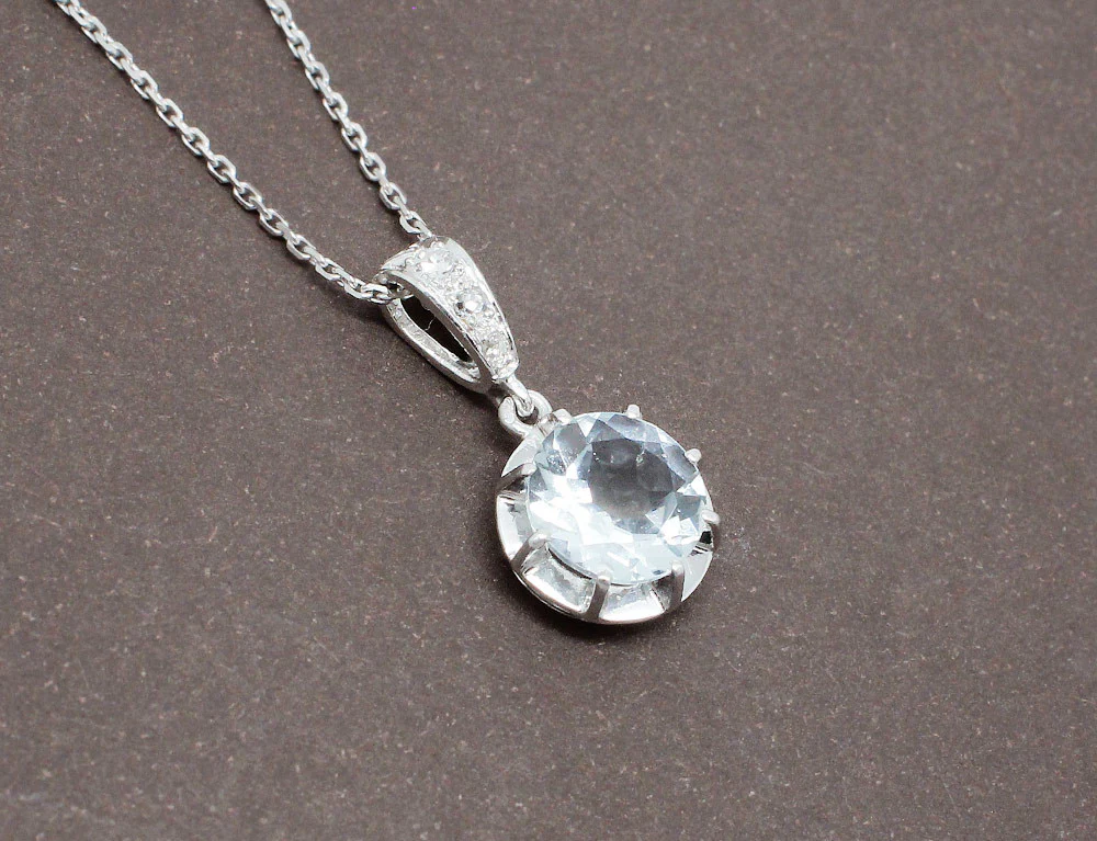 Pendentif Platine et Aigue Marine - Image 2