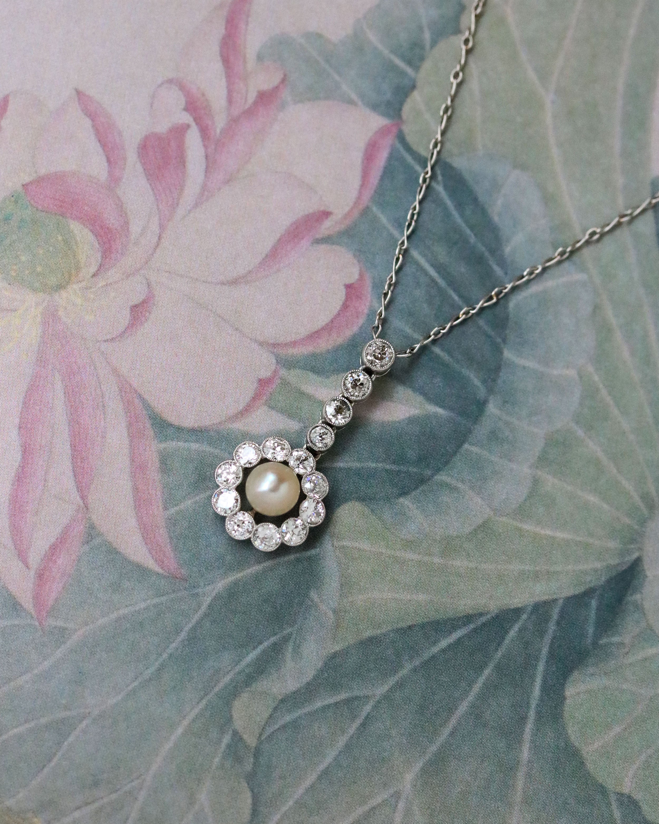 Pendentif Platine Perle et Diamants 1920
