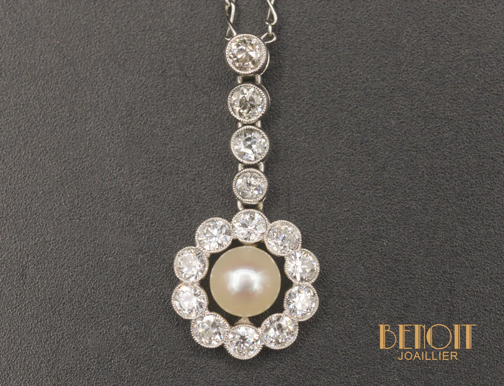 Pendentif Platine Perle et Diamants 1920 - Image 2