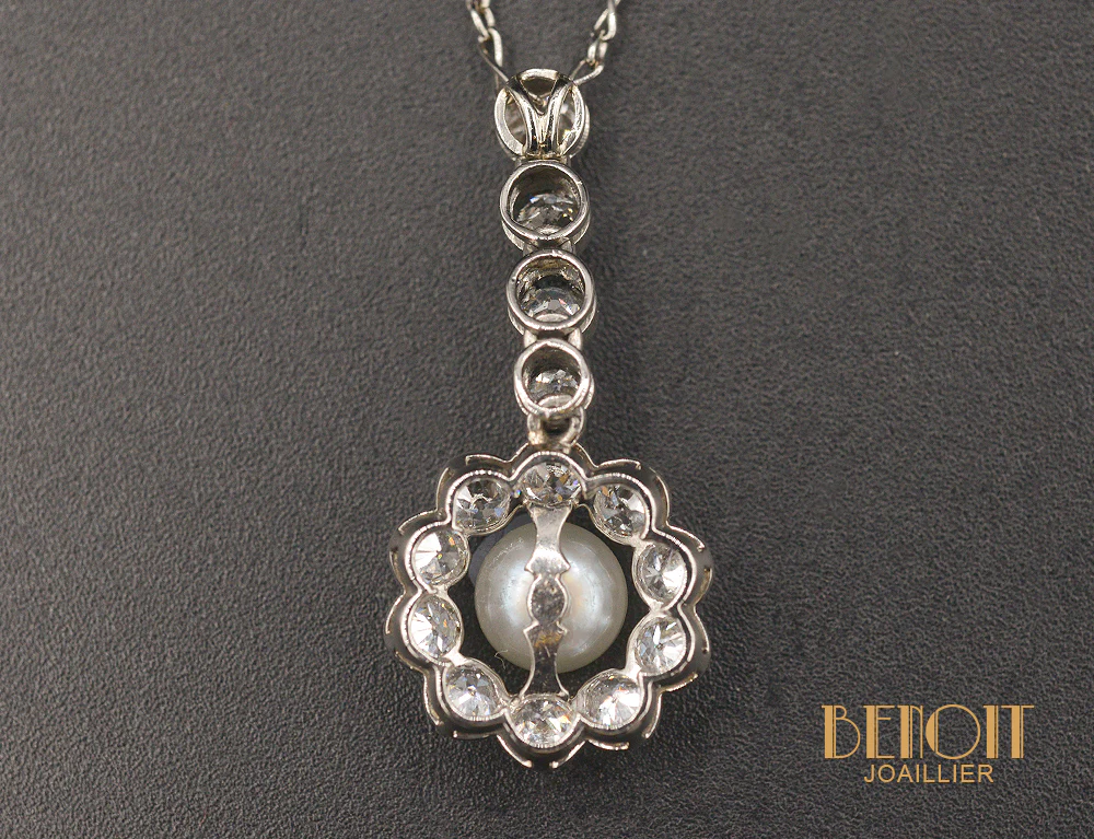 Pendentif Platine Perle et Diamants 1920 - Image 3