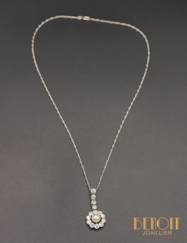 Pendentif Platine Perle et Diamants 1920 - Image 4