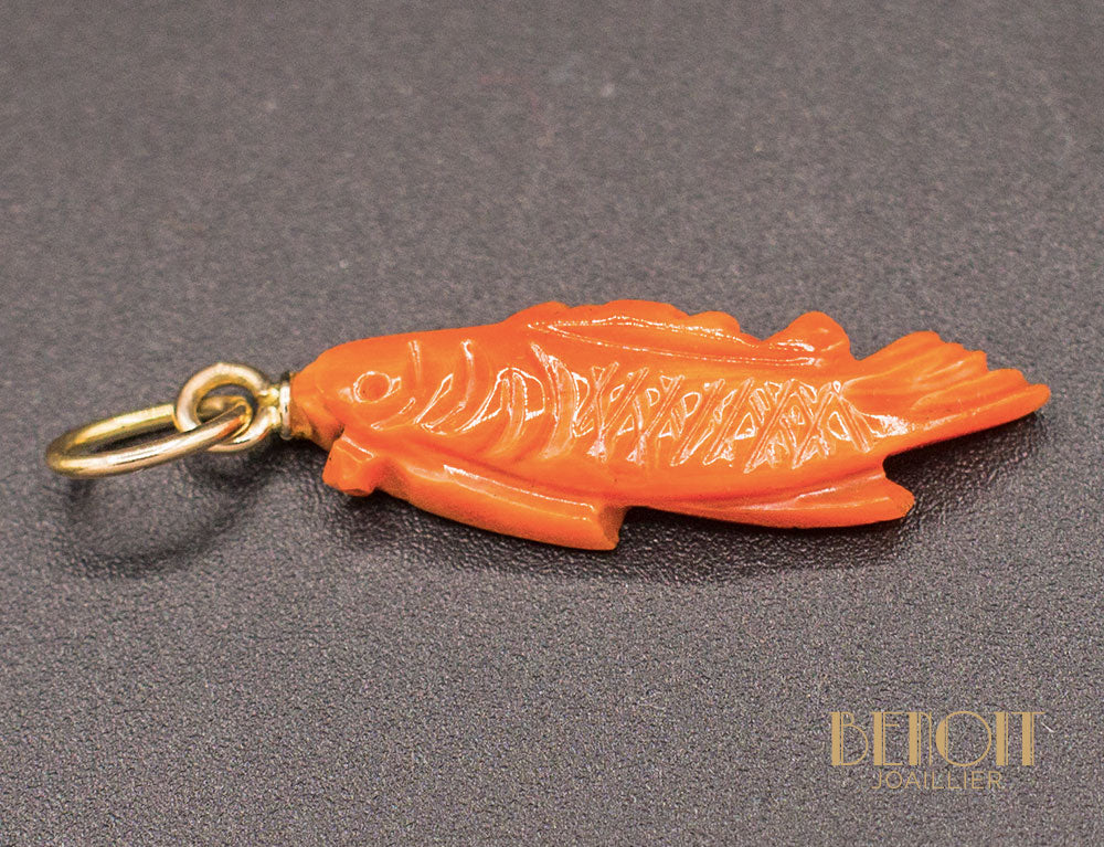 Pendentif "Poisson" Corail et Or - Image 2
