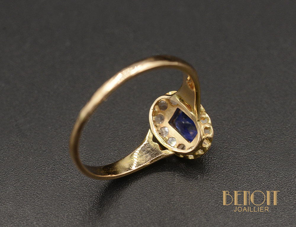 Bague Pompadour Or Rose Saphir Bleu Verneuil Diamants - Image 4