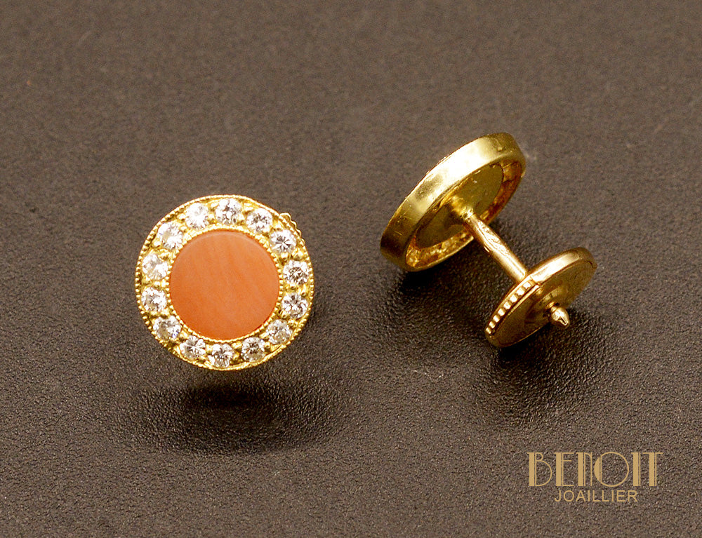 Puces d'Oreilles Corail et Diamants - Image 2