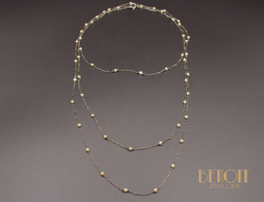 Sautoir Ancien Argent et Perles
