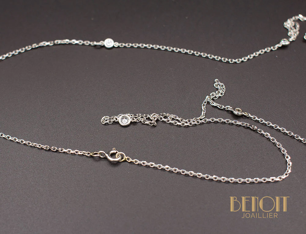 Sautoir Chaîne Or Blanc Diamants - Image 3