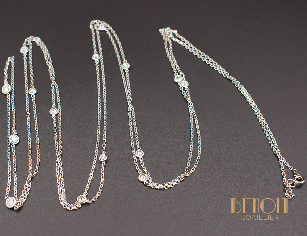 Sautoir Chaîne Or Blanc Diamants - Image 4