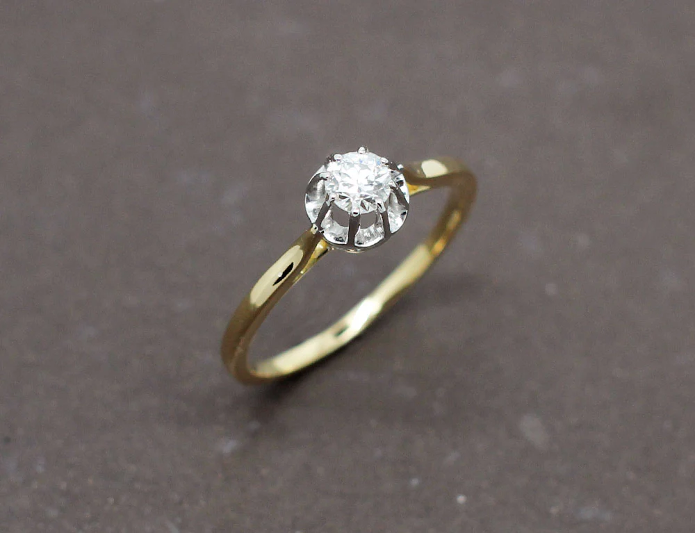 Solitaire Ancien Diamant Or Jaune