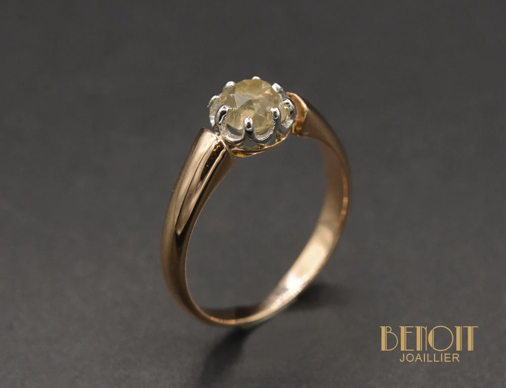 Solitaire Ancien Diamant champagne