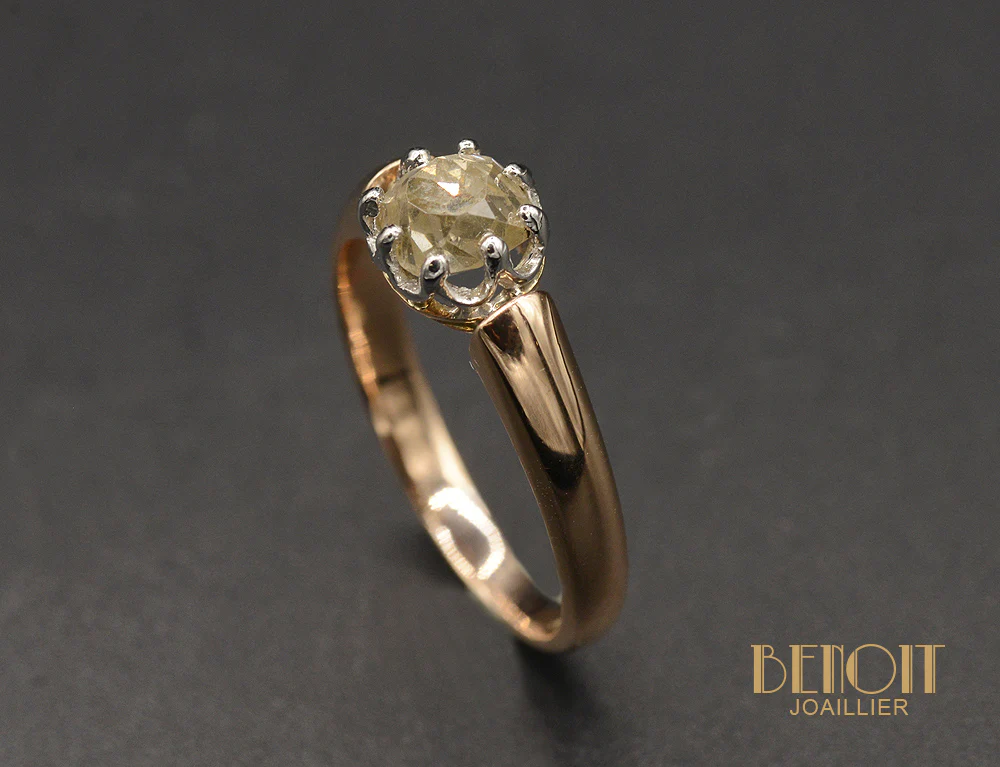 Solitaire Ancien Diamant champagne - Image 3