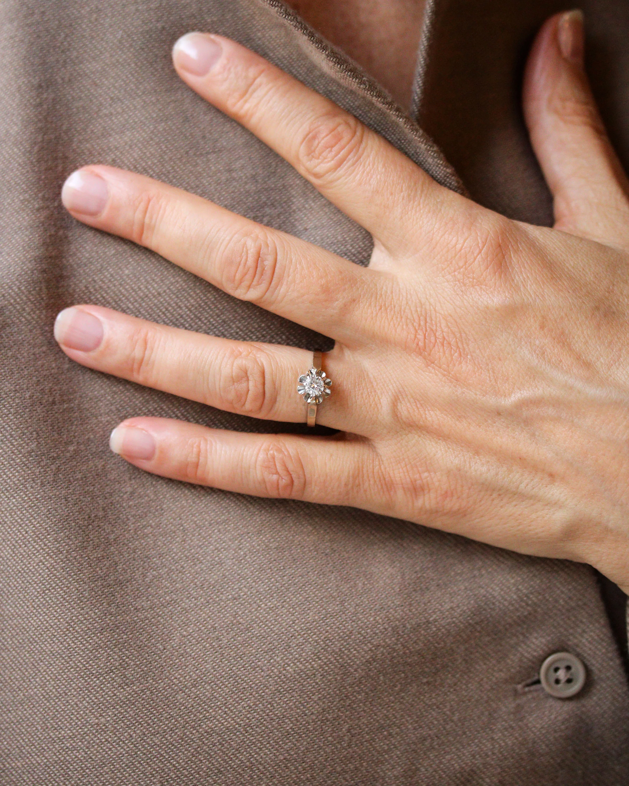 Solitaire Diamant Or et Platine - Image 2