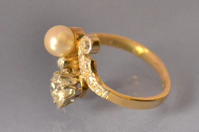Toi et moi 1900 diamant et perle fine - Image 2