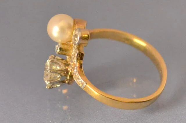 Toi et moi 1900 diamant et perle fine - Image 4