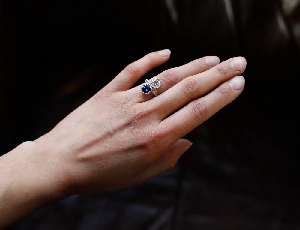 Toi et Moi Diamant et Saphir Art Déco - Image 5